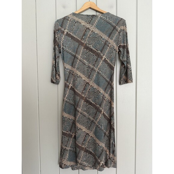 Anatomie Printed Marine Dress S Small Reptile Plaid Green Brown Faux Wrap 3/4 - Picture 6 of 7